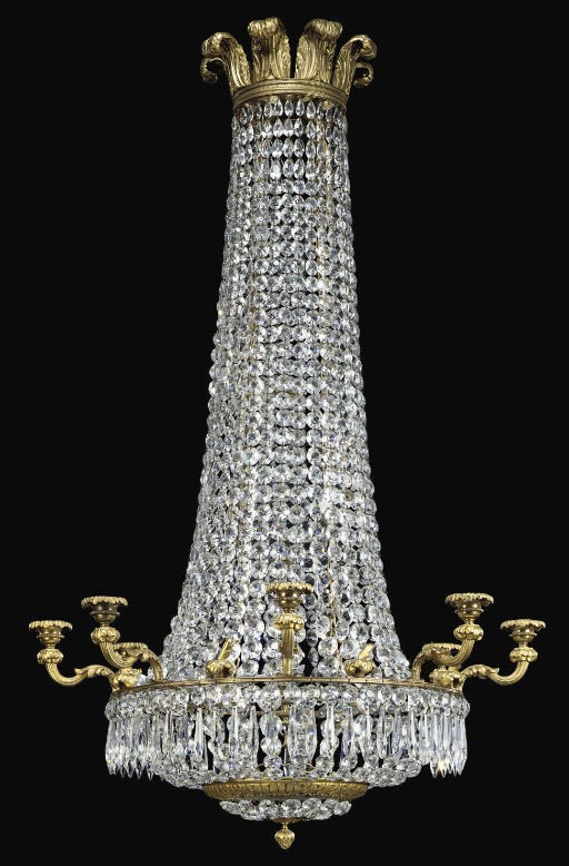 A GILT-BRASS AND GLASS EIGHT-LIGHT CHANDELIER