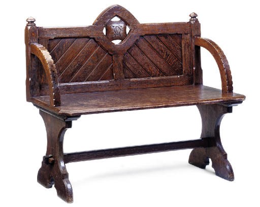 A LATE VICTORIAN OAK HALL BENCH