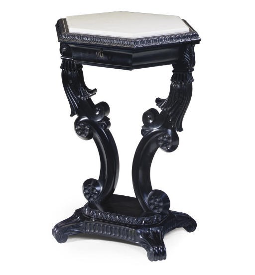 A CEYLONESE EBONY AND WHITE MARBLE TABLE