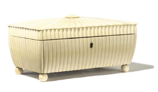 AN ANGLO-INDIAN IVORY VENEERED TEA CADDY