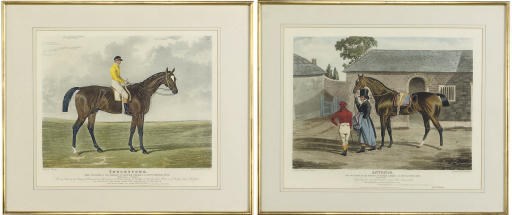 A PAIR OF COLOURED AQUATINTS OF THE RACE HORSES 'TOUCHSTONE' AND 'ANTONIO'