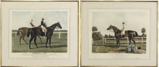 A PAIR OF COLOURED AQUATINTS OF THE RACES HORSES 'CHARLES XIITH' AND 'REVELLER'