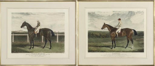 A PAIR OF COLOURED AQUATINTS OF THE RACES HORSES 'SPANIEL' AND 'ROCKINGHAM'