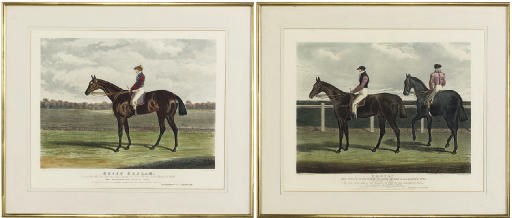 A PAIR OF COLOURED AQUATINTS OF THE RACES HORSES 'ROWTON' AND 'BESSY BEDLAM'