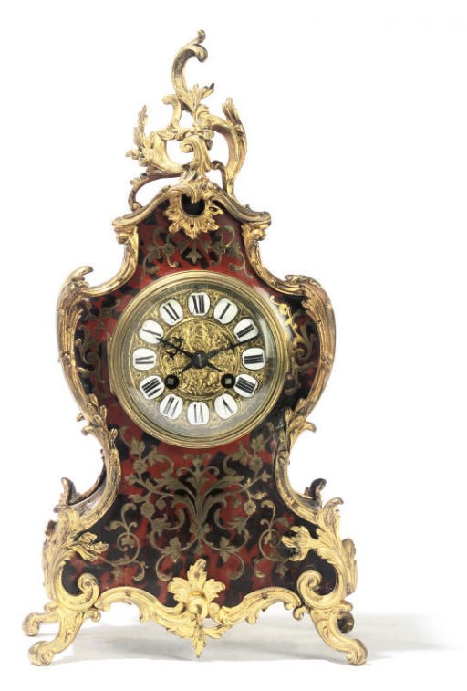 A FRENCH GILT-BRASS AND TORTOISESHELL MANTEL CLOCK