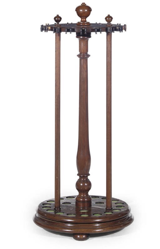 AN EDWARDIAN OAK SNOOKER CUE STAND