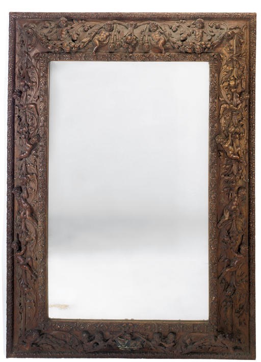 A LARGE ENGLISH WALNUT MIRROR