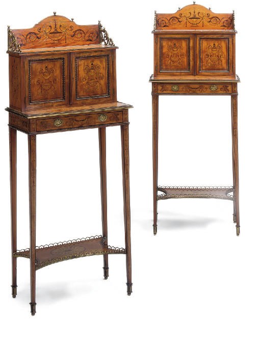 A PAIR OF LATE VICTORIAN GILT-METAL MOUNTED SATINWOOD AND MARQUETRY SIDE CABINETS