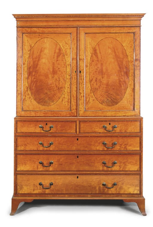A SATINWOOD AND TULIPWOOD CROSSBANDED LINEN PRESS