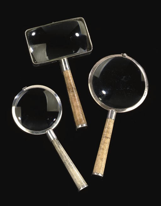 THREE SILVER-MOUNTED SHAGREEN-VENEERED MAGNIFYING GLASSES