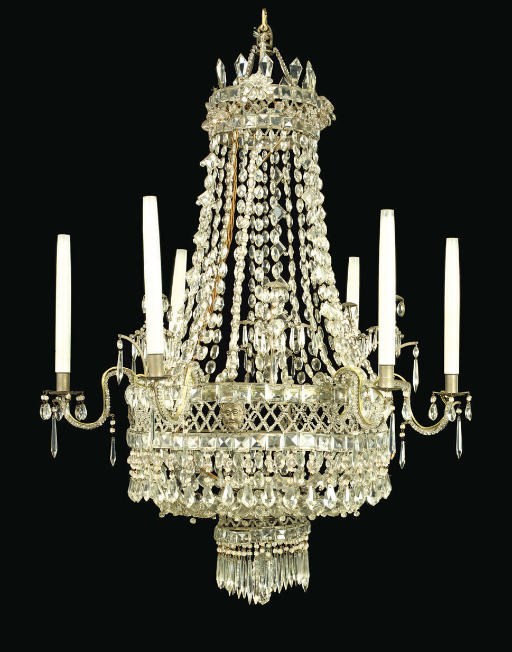 A GLASS SIX-BRANCH CHANDELIER
