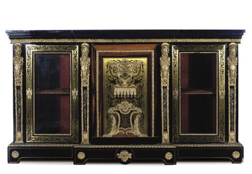 AN ORMOLU MOUNTED BRASS AND TOROISESELL INLAID EBONY AND COROMANDEL SIDE CABINET