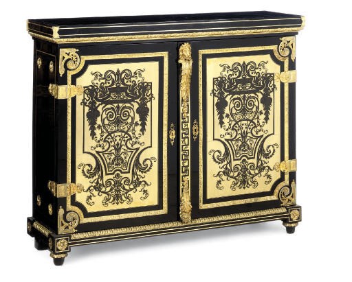 A NAPOLEON III GILT BRONZE MOUNTED BRASS AND TORTOISESHELL INLAID AND EBONISED MEUBLE D'APPUI