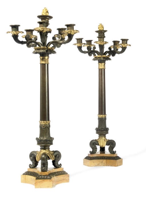 A PAIR OF LOUIS PHILIPPE BRONZE AND ORMOLU SIX-LIGHT CANDELABRA