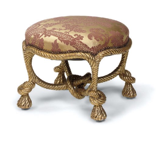 A NAPOLEON III GILTWOOD AND UHOLSTERED STOOL