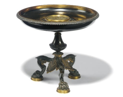 A FRENCH BRONZE AND BLACK MARBLE TAZZA