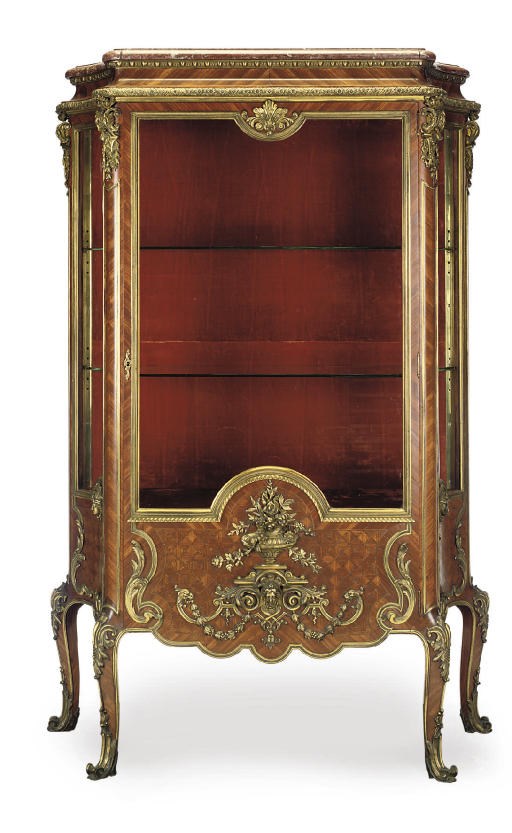 A NAPOLEON III ORMOLU MOUNTED, KINGWOOD AND PARQUETRY VITRINE