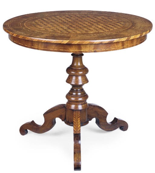 A NORTH ITALIAN WALNUT AND PARQUETRY CIRCULAR CENTRE TABLE