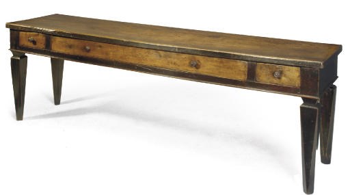 AN ITALIAN WALNUT AND RED STAINED SIDE TABLE