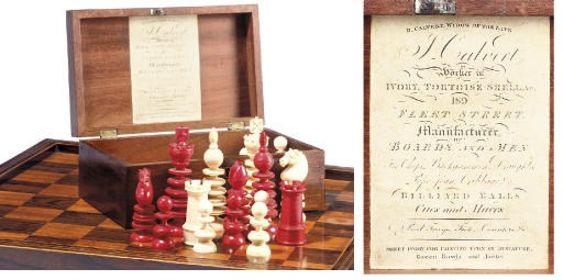 AN ENGLISH 'CALVERT' PATTERN TURNED IVORY CHESS SET