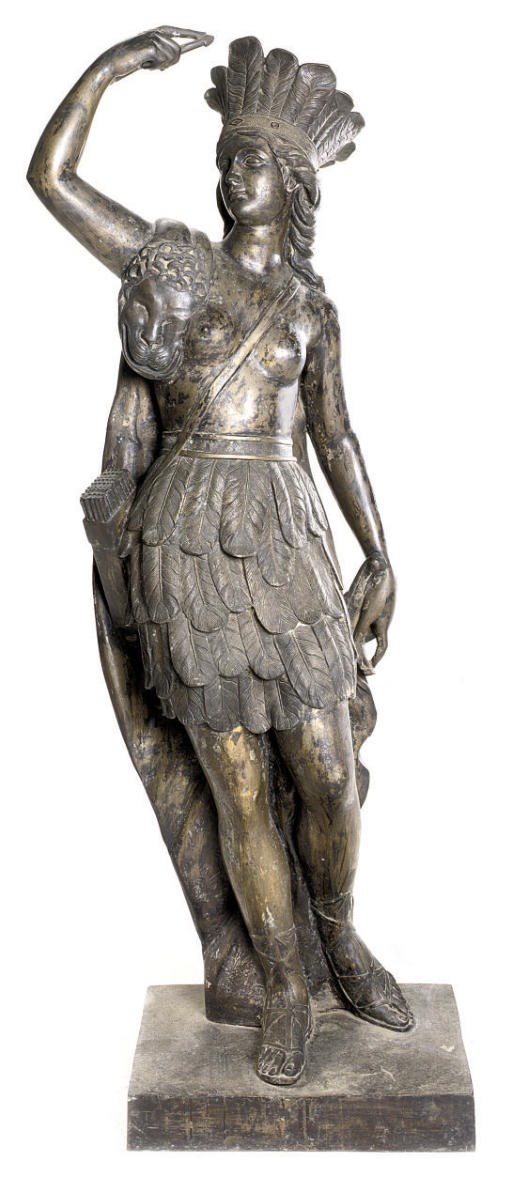A BRONZE FEMALE WARRIOR PERSONIFYING AMERICA