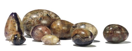 A GROUP OF NINE DERBYSHIRE TURNED BLUE-JOHN AND FLOURSPAR SPECIMENS