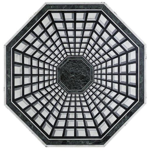 A WHITE AND BLACK MARBLE TABLE TOP