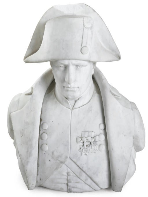 A NORTH EUROPEAN WHITE MARBLE BUST OF NAPOLEON