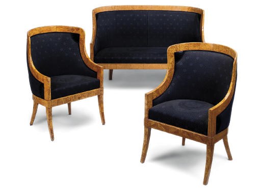 A NORTH EUROPEAN BIRCH AND EBONISED SALON SUITE
