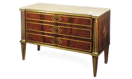 A RUSSIAN BRASS MOUNTED MAHOGANY COMMODE