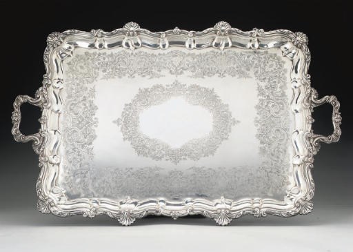 AN EDWARDIAN SILVER TWO-HANDLED TRAY,