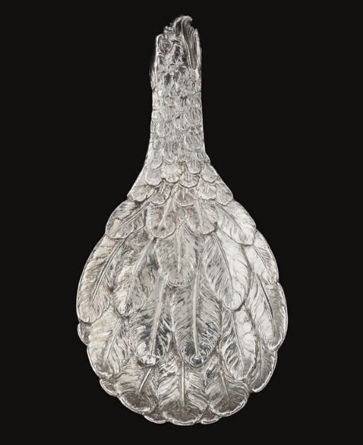 A GEORGE III SILVER DIE-STAMPED EAGLE'S WING CADDY SPOON,