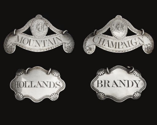 A PAIR OF GEORGE III SILVER WINE LABELS,