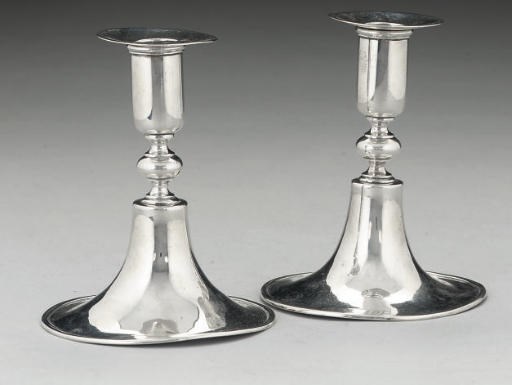 A PAIR OF 18TH CENTURY DUTCH SILVER CANDLESTICKS,