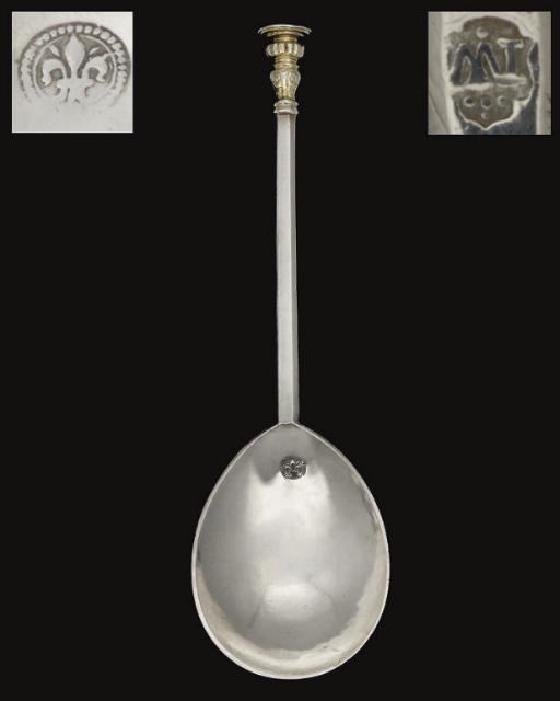A CHARLES I UNASCRIBED PROVINCIAL PARCEL-GILT SILVER SEAL TOP SPOON,