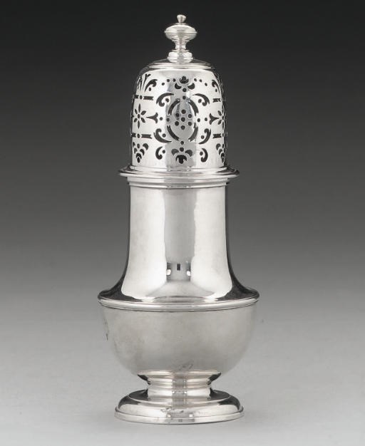 AN EARLY GEORGE II SILVER SUGAR CASTER,