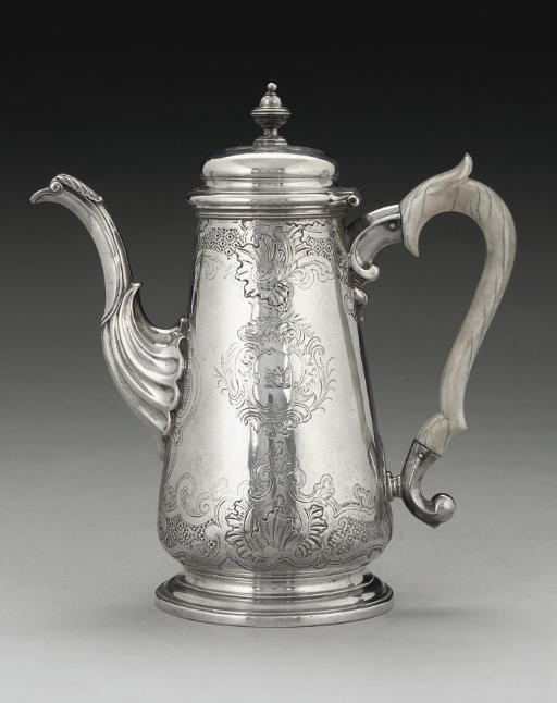 A GEORGE II SILVER COFFEE POT,