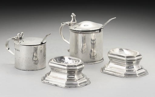 A PAIR OF GEORGE II SILVER OCTAGONAL TRENCHER SALTS,