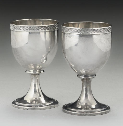 A PAIR OF GEORGE III PROVINCIAL SILVER GOBLETS,