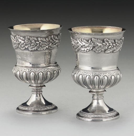 A PAIR OF GEORGE III SILVER GOBLETS,