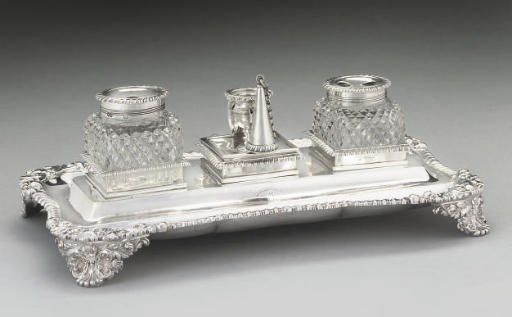 A GEORGE IV SILVER INKSTAND,