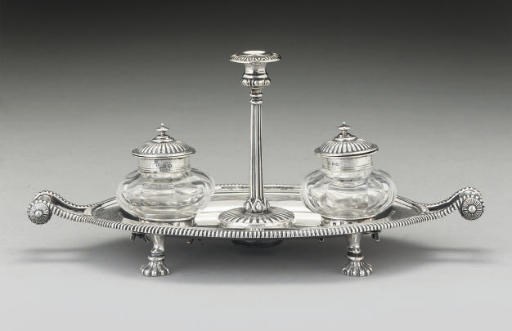 A VICTORIAN SILVER INKSTAND,