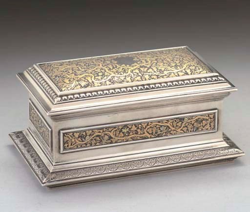 A VICTORIAN SILVER CASKET IN THE INDIAN MANNER,