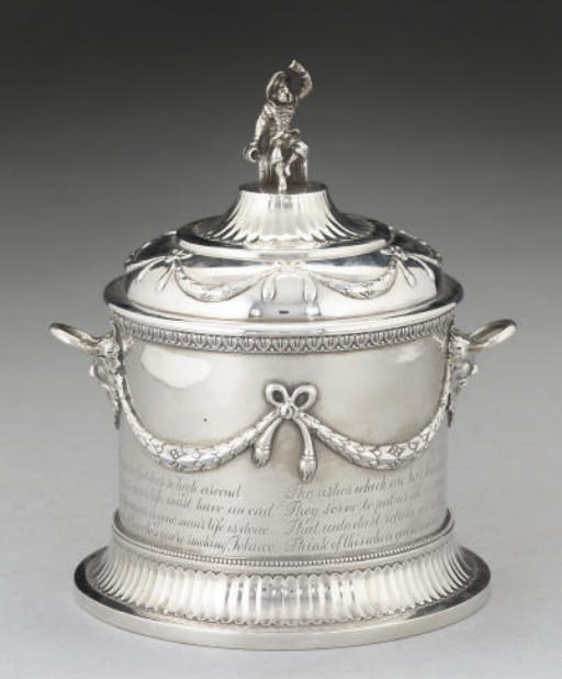 A VICTORIAN SILVER TOBACCO JAR & COVER,