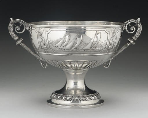 A VICTORIAN SILVER TWO-HANDLED YACHTING TROPHY BOWL,