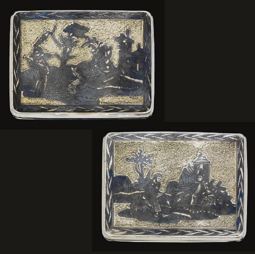 AN EARLY 19TH CENTURY RUSSIAN SILVER-GILT & NIELLO SNUFF BOX,