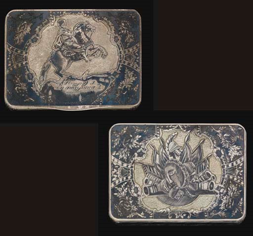 AN EARLY 19TH CENTURY RUSSIAN SILVER & NIELLO SNUFF BOX,