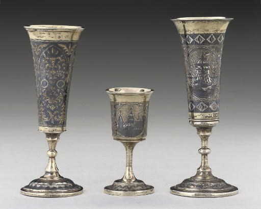 A 19TH CENTURY RUSSIAN PARCEL-GILT SILVER & NIELLO GOBLET,