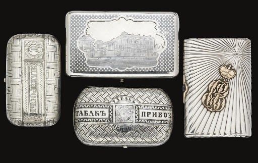 A GROUP OF FOUR 19TH CENTURY RUSSIAN SILVER BOXES,