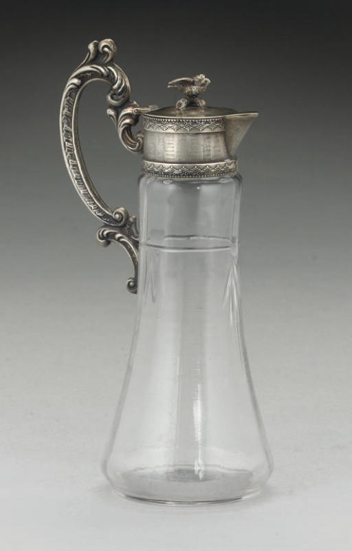 A SMALL LATE 19TH CENTURY RUSSIAN SILVER-GILT MOUNTED GLASS JUG,